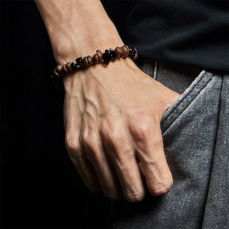 Bracciale Buddha Stones con chicchi di caffè naturali, ossidiana nera e quarzo rutilato - image 5