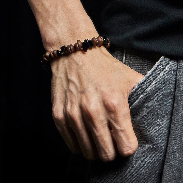 Bracciale Buddha Stones con chicchi di caffè naturali, ossidiana nera e quarzo rutilato - image 5