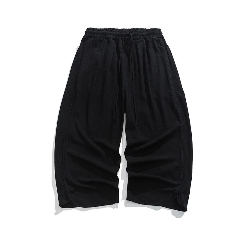 Buddha Stones Pantaloni casual larghi da uomo in cotone e lino con bottoni a rana, lunghezza 7-8, con tasche - image 15