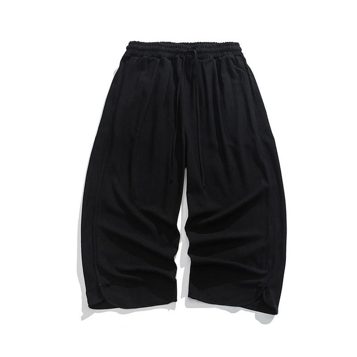 Buddha Stones Pantaloni casual larghi da uomo in cotone e lino con bottoni a rana, lunghezza 7-8, con tasche - image 15