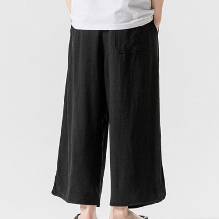 Buddha Stones Pantaloni casual larghi da uomo in cotone e lino con bottoni a rana, lunghezza 7-8, con tasche - image 13