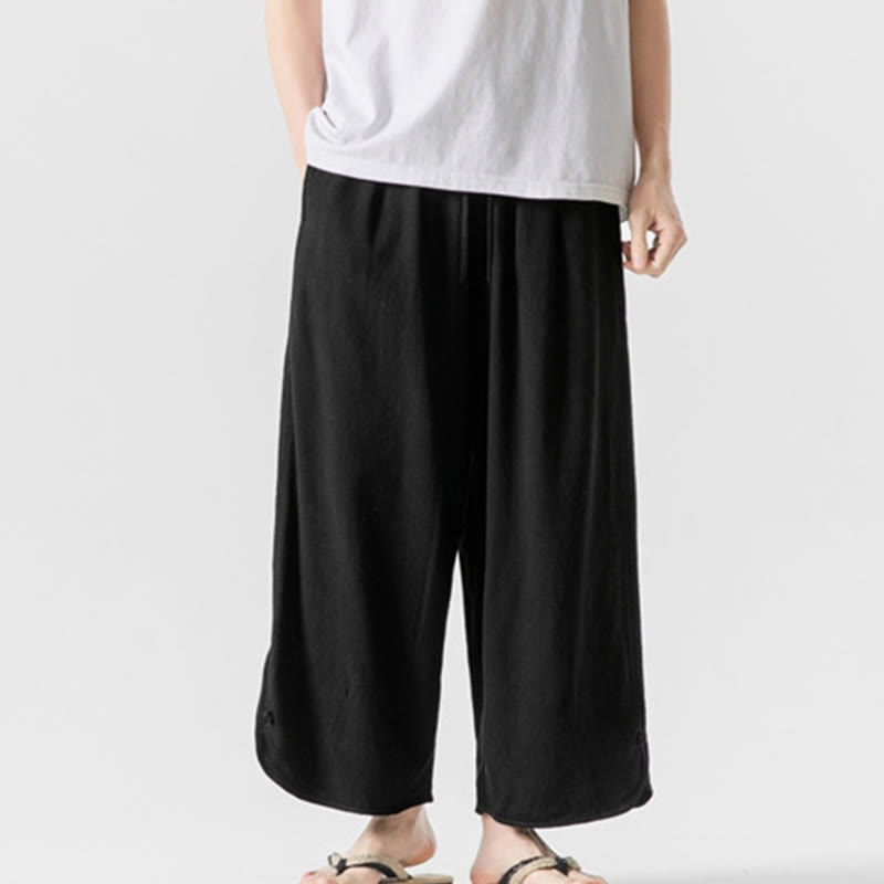 Buddha Stones Pantaloni casual larghi da uomo in cotone e lino con bottoni a rana, lunghezza 7-8, con tasche - Nero - US/UK/AU46, EU56 (5XL) - image 11