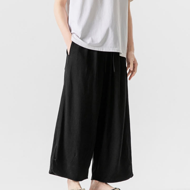 Buddha Stones Pantaloni casual larghi da uomo in cotone e lino con bottoni a rana, lunghezza 7-8, con tasche - image 20