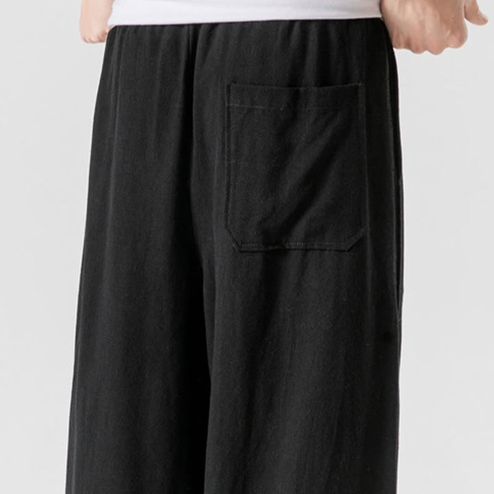 Buddha Stones Pantaloni casual larghi da uomo in cotone e lino con bottoni a rana, lunghezza 7-8, con tasche - image 26