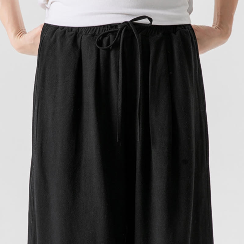 Buddha Stones Pantaloni casual larghi da uomo in cotone e lino con bottoni a rana, lunghezza 7-8, con tasche - image 24