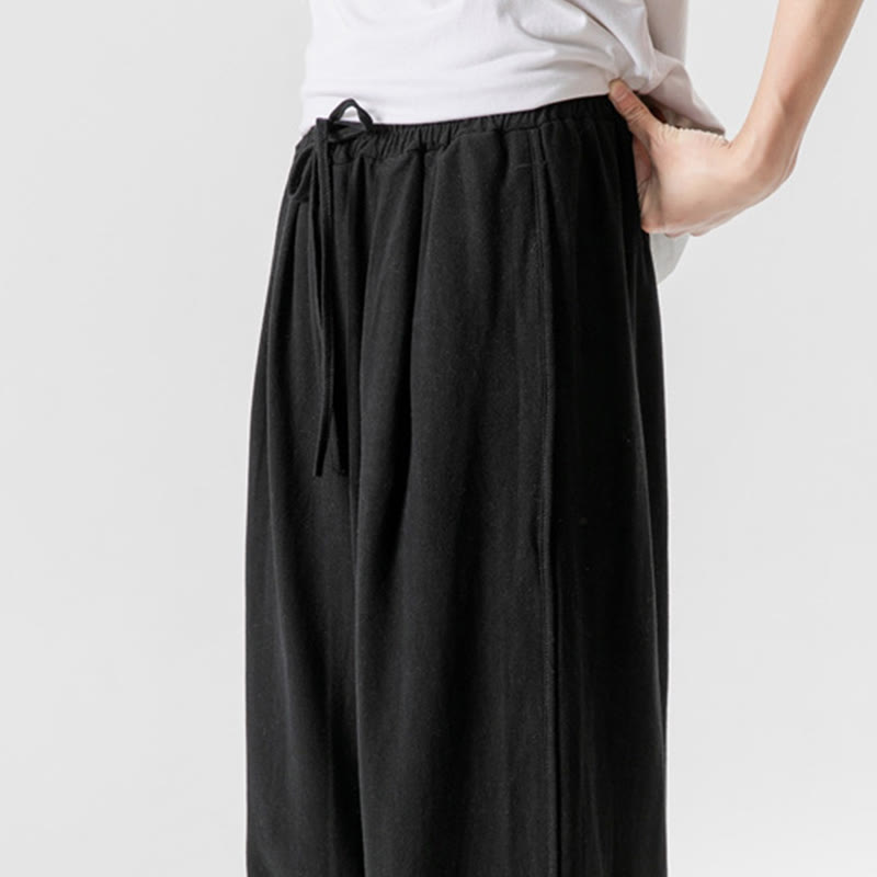 Buddha Stones Pantaloni casual larghi da uomo in cotone e lino con bottoni a rana, lunghezza 7-8, con tasche - image 21