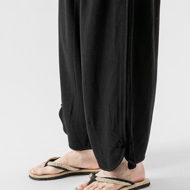 Buddha Stones Pantaloni casual larghi da uomo in cotone e lino con bottoni a rana, lunghezza 7-8, con tasche - image 22
