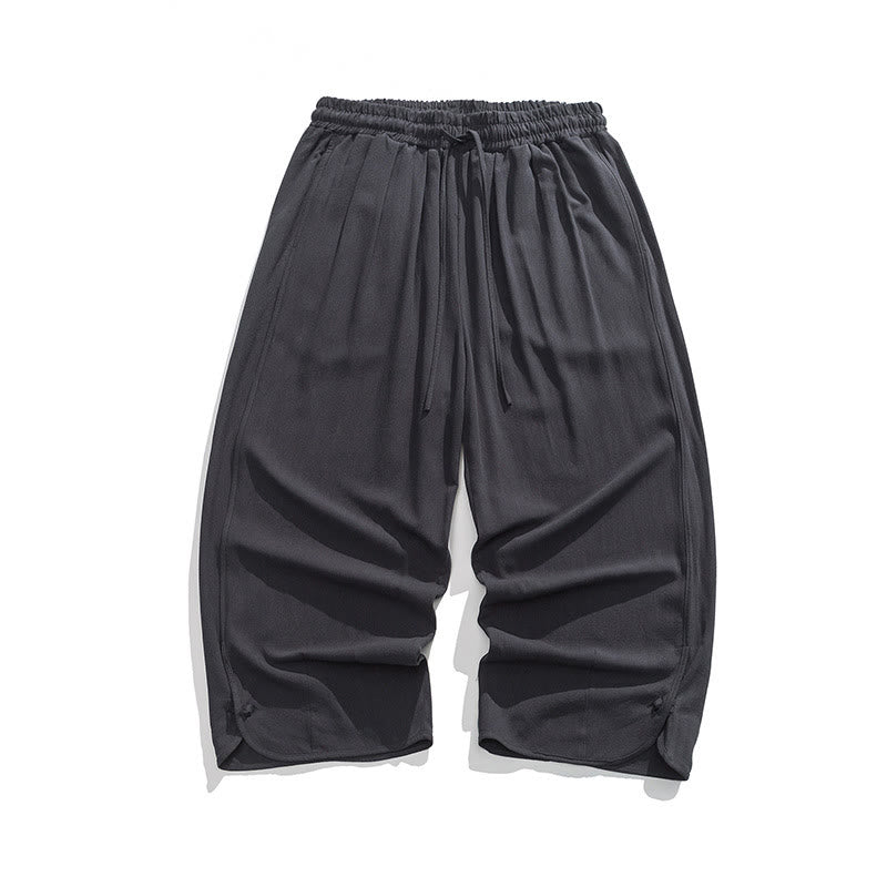 Buddha Stones Pantaloni casual larghi da uomo in cotone e lino con bottoni a rana, lunghezza 7-8, con tasche - image 28