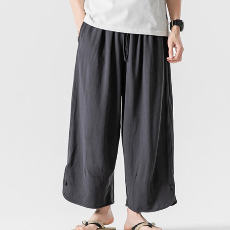 Buddha Stones Pantaloni casual larghi da uomo in cotone e lino con bottoni a rana, lunghezza 7-8, con tasche - Grigio tenue - US/UK/AU46, EU56 (5XL) - image 27