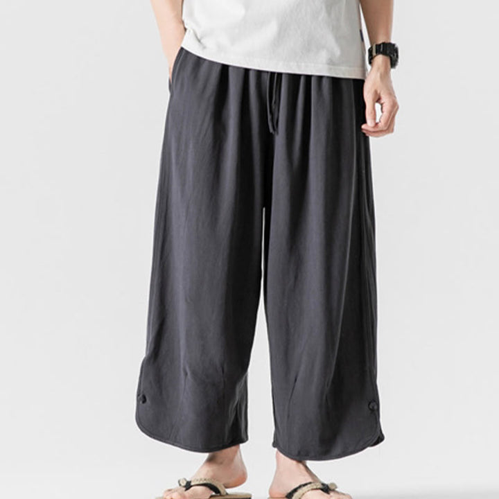 Buddha Stones Pantaloni casual larghi da uomo in cotone e lino con bottoni a rana, lunghezza 7-8, con tasche - Grigio tenue - US/UK/AU46, EU56 (5XL) - image 27