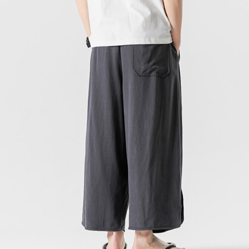 Buddha Stones Pantaloni casual larghi da uomo in cotone e lino con bottoni a rana, lunghezza 7-8, con tasche - image 32