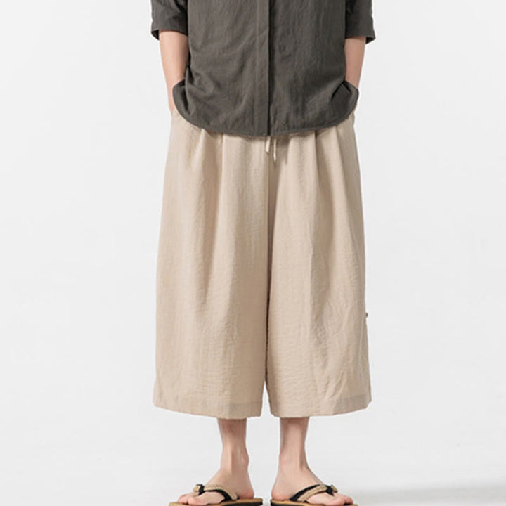 Buddha Stones Pantaloni larghi casual da uomo in cotone con bottoni a rana, lunghezza 7-8, gamba larga, tasche - image 10