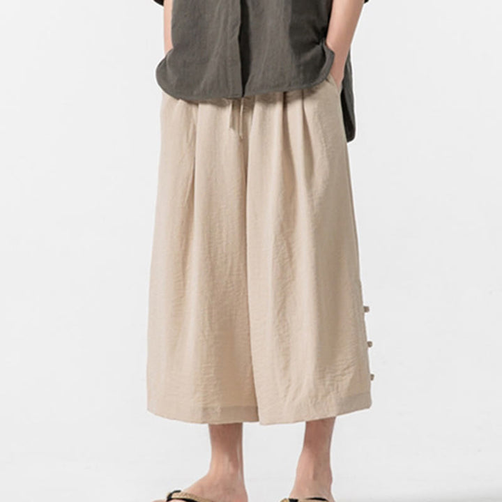 Buddha Stones Pantaloni larghi casual da uomo in cotone con bottoni a rana, lunghezza 7-8, gamba larga, tasche - PapayaWhip - US/UK/AU46, EU56 (5XL) - image 0