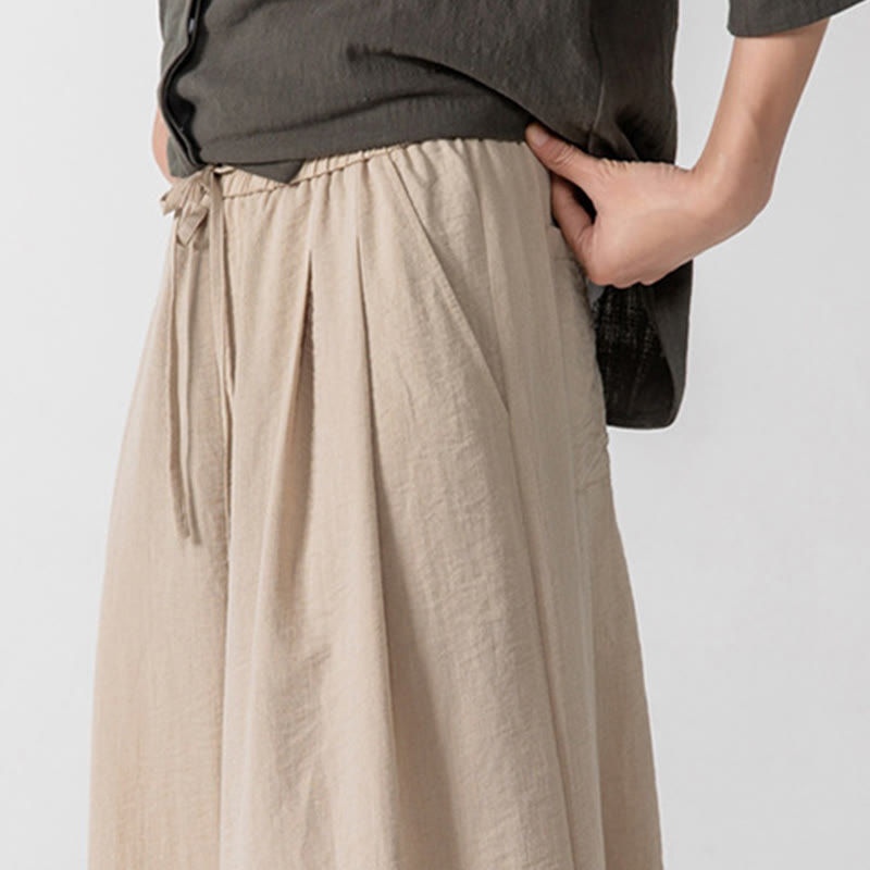 Buddha Stones Pantaloni larghi casual da uomo in cotone con bottoni a rana, lunghezza 7-8, gamba larga, tasche - image 12