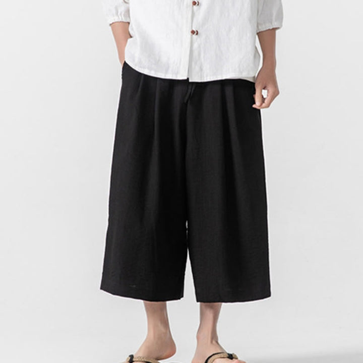 Buddha Stones Pantaloni larghi casual da uomo in cotone con bottoni a rana, lunghezza 7-8, gamba larga, tasche - image 22