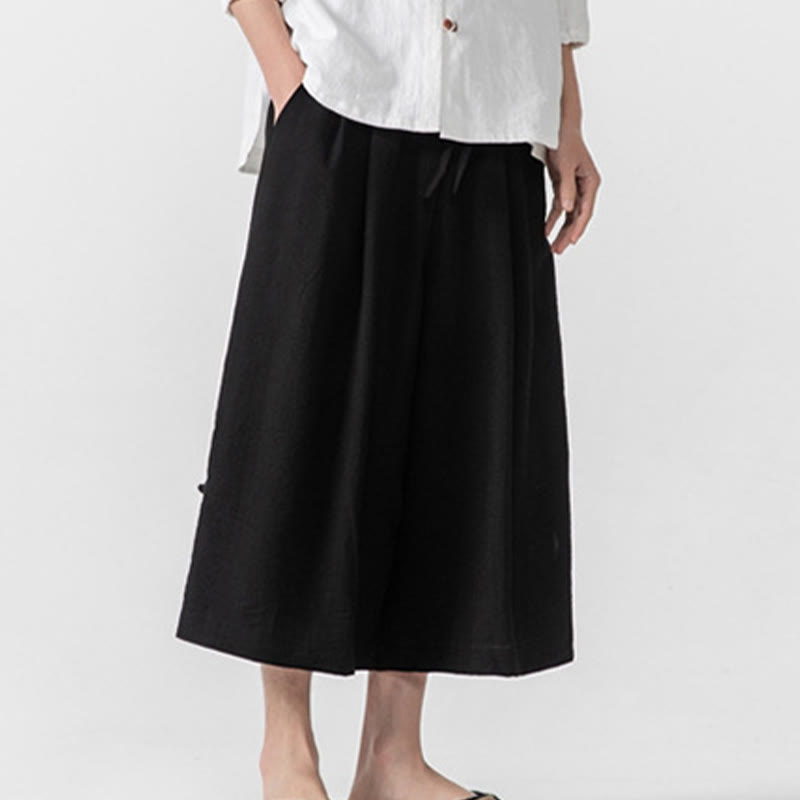 Buddha Stones Pantaloni larghi casual da uomo in cotone con bottoni a rana, lunghezza 7-8, gamba larga, tasche - image 16