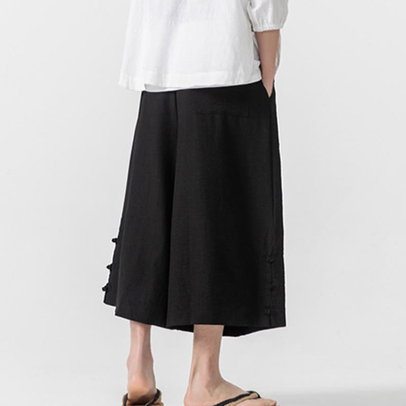 Buddha Stones Pantaloni larghi casual da uomo in cotone con bottoni a rana, lunghezza 7-8, gamba larga, tasche - image 19