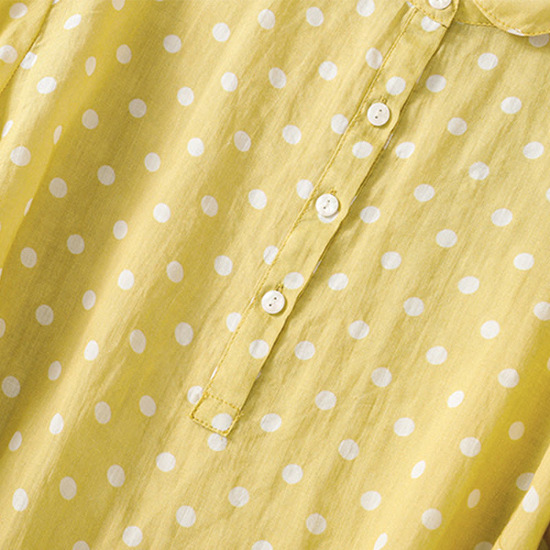 Buddha Stones Abito midi in poliestere con collo alto, bottoni e tasche primaverili a pois - image 2