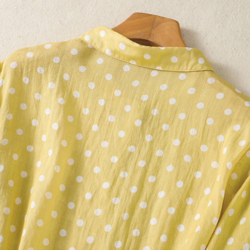 Buddha Stones Abito midi in poliestere con collo alto, bottoni e tasche primaverili a pois - image 4