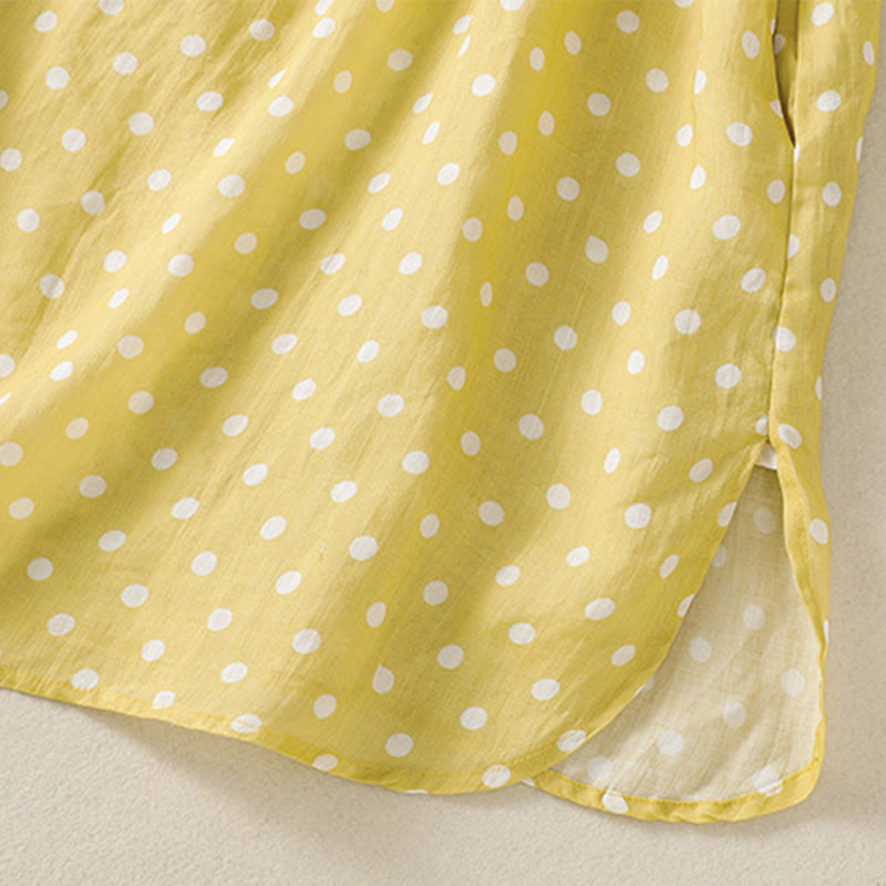 Buddha Stones Abito midi in poliestere con collo alto, bottoni e tasche primaverili a pois - image 6