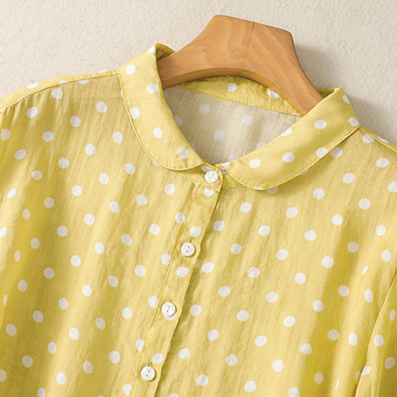 Buddha Stones Abito midi in poliestere con collo alto, bottoni e tasche primaverili a pois - image 3