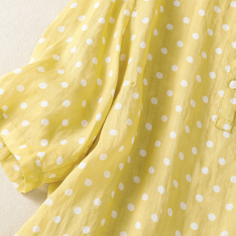 Buddha Stones Abito midi in poliestere con collo alto, bottoni e tasche primaverili a pois - image 5