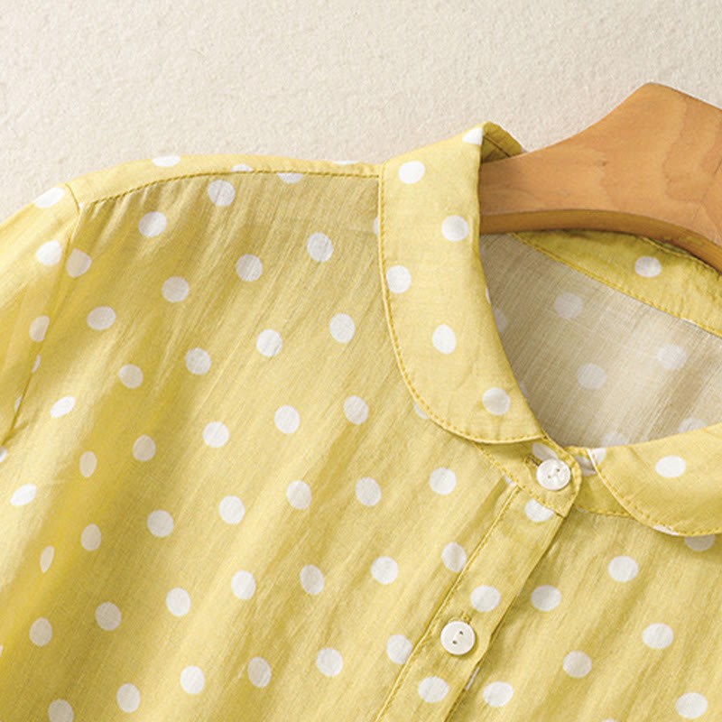 Buddha Stones Abito midi in poliestere con collo alto, bottoni e tasche primaverili a pois - image 7