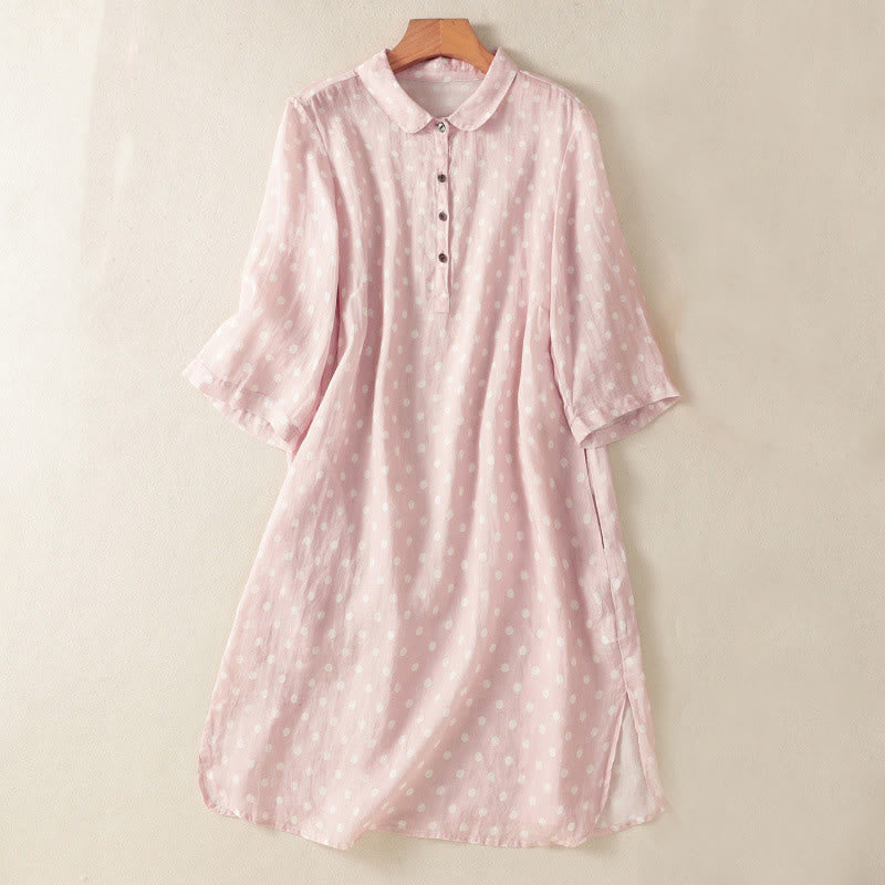 Buddha Stones Abito midi in poliestere con collo alto, bottoni e tasche primaverili a pois - Rosa - US14, UK/AU18, EU46 (2XL) - image 8