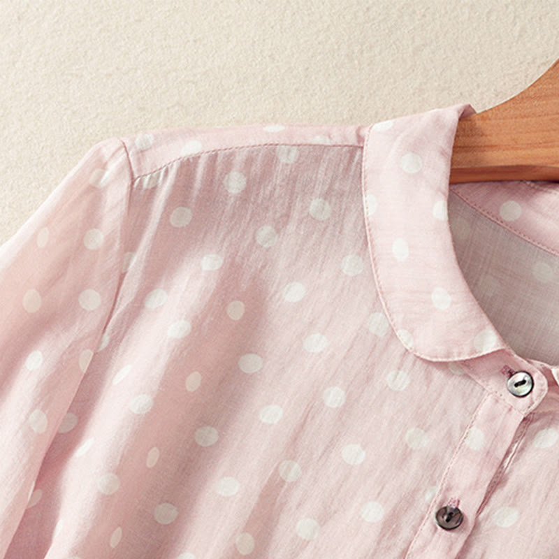 Buddha Stones Abito midi in poliestere con collo alto, bottoni e tasche primaverili a pois - image 16