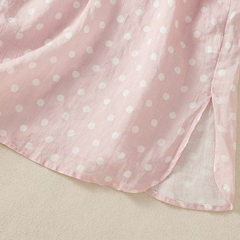 Buddha Stones Abito midi in poliestere con collo alto, bottoni e tasche primaverili a pois - image 10