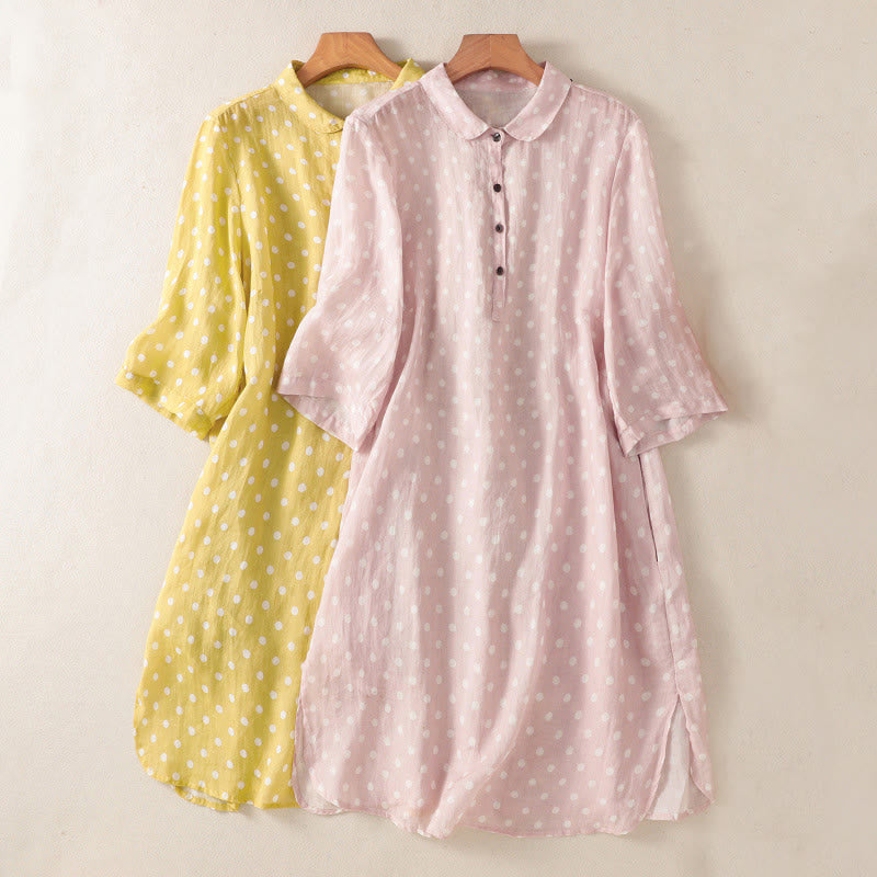 Buddha Stones Abito midi in poliestere con collo alto, bottoni e tasche primaverili a pois - image 20