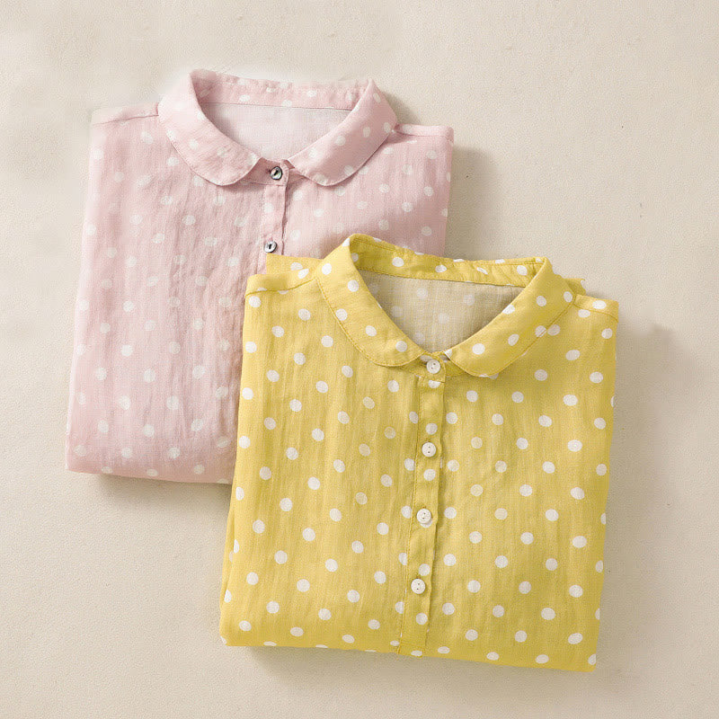 Buddha Stones Abito midi in poliestere con collo alto, bottoni e tasche primaverili a pois - image 21