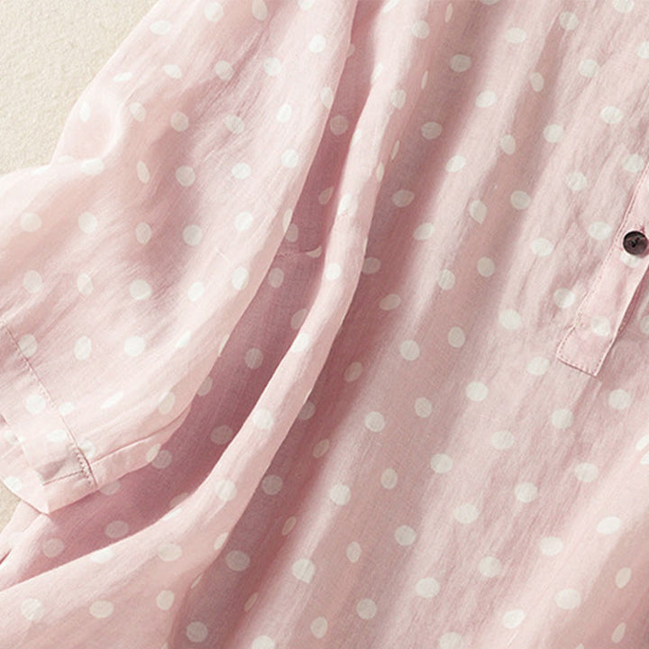 Buddha Stones Abito midi in poliestere con collo alto, bottoni e tasche primaverili a pois - image 15