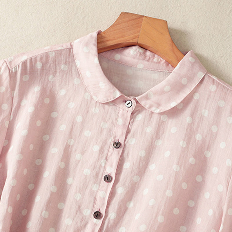 Buddha Stones Abito midi in poliestere con collo alto, bottoni e tasche primaverili a pois - image 19