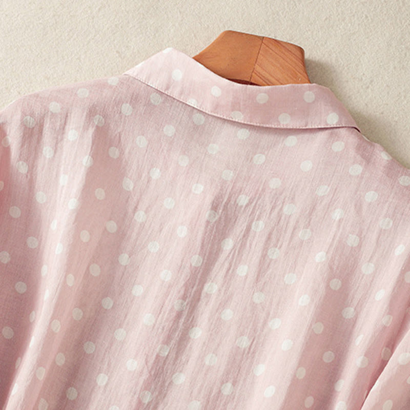 Buddha Stones Abito midi in poliestere con collo alto, bottoni e tasche primaverili a pois - image 17