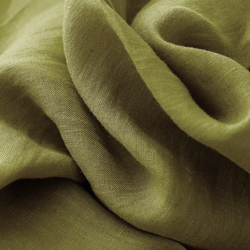 Buddha Stones Abito midi in cotone e lino con maniche corte e lacci, semplice e primaverile - image 3