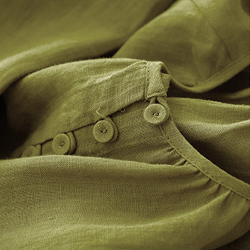 Buddha Stones Abito midi in cotone e lino con maniche corte e lacci, semplice e primaverile - image 9