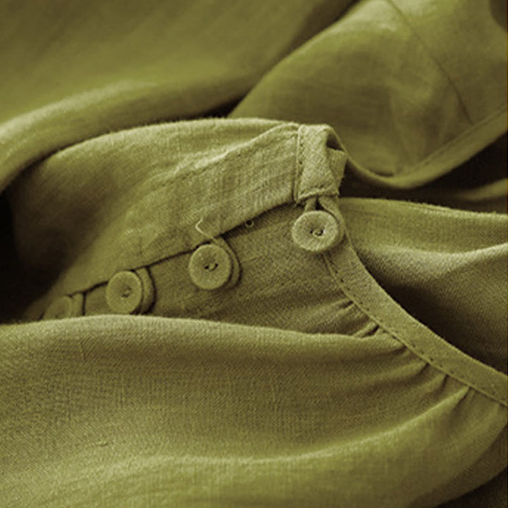 Buddha Stones Abito midi in cotone e lino con maniche corte e lacci, semplice e primaverile - image 9