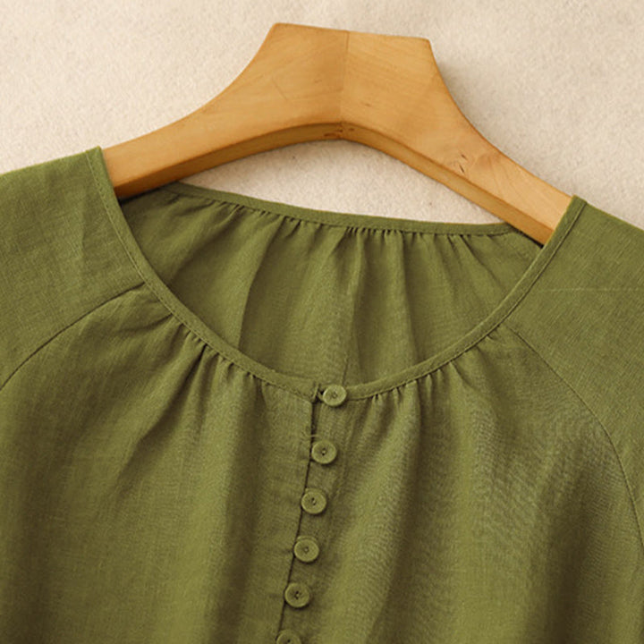 Buddha Stones Abito midi in cotone e lino con maniche corte e lacci, semplice e primaverile - image 2