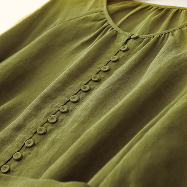 Buddha Stones Abito midi in cotone e lino con maniche corte e lacci, semplice e primaverile - image 4