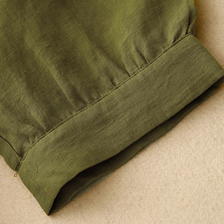 Buddha Stones Abito midi in cotone e lino con maniche corte e lacci, semplice e primaverile - image 6