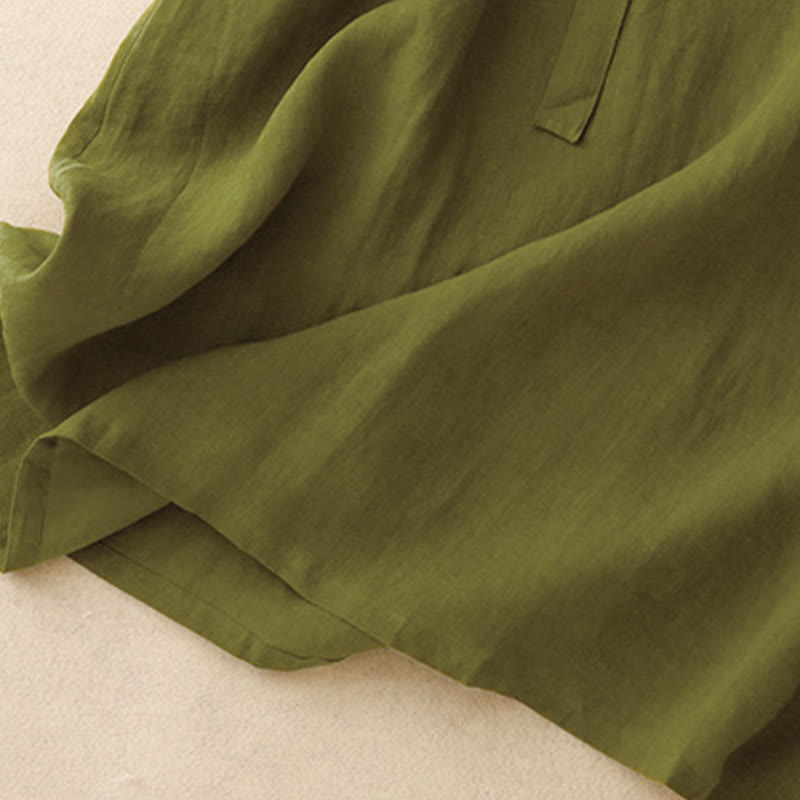 Buddha Stones Abito midi in cotone e lino con maniche corte e lacci, semplice e primaverile - image 10