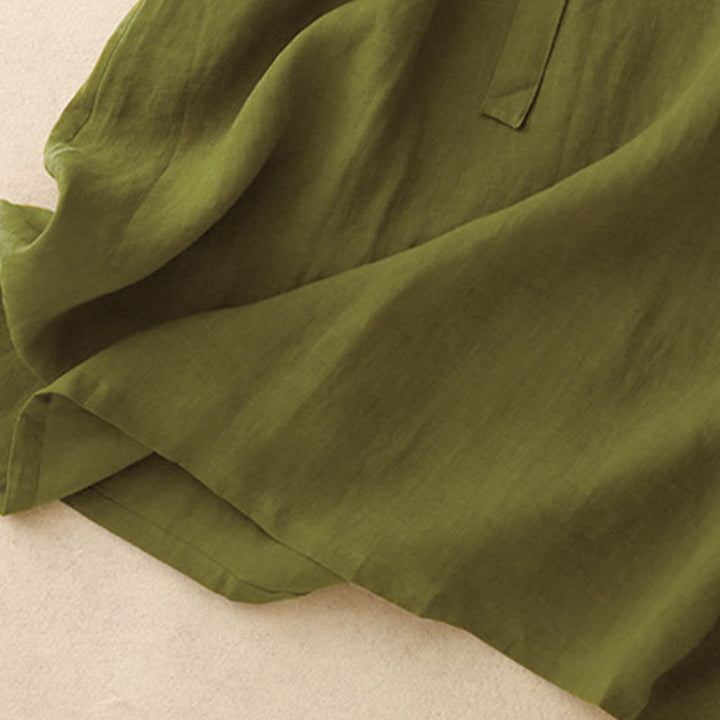 Buddha Stones Abito midi in cotone e lino con maniche corte e lacci, semplice e primaverile - image 10