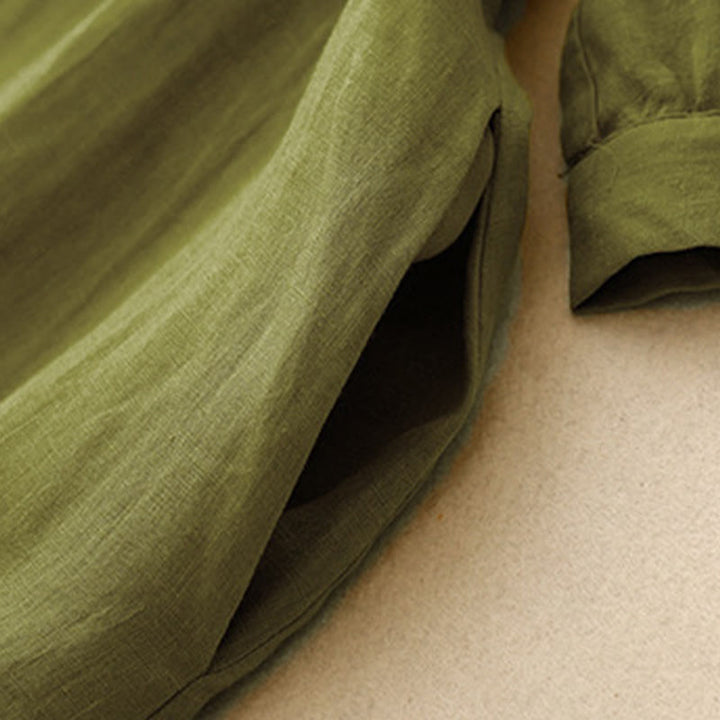 Buddha Stones Abito midi in cotone e lino con maniche corte e lacci, semplice e primaverile - image 11