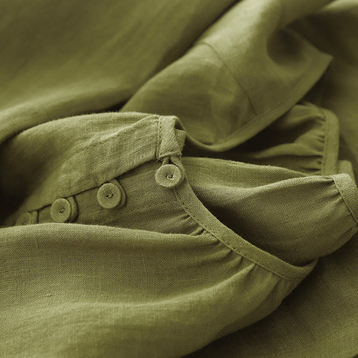 Buddha Stones Abito midi in cotone e lino con maniche corte e lacci, semplice e primaverile - image 7
