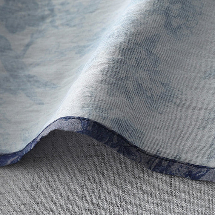 Abito midi in cotone con collo alla coreana, maniche corte, stampa di fiori e foglie, con bottoni a rana e Buddha Stones - image 8