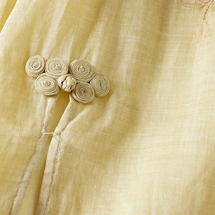 Abito midi in fibra con scollo a giro, maniche corte, foglie ricamate Buddha Stones - image 4