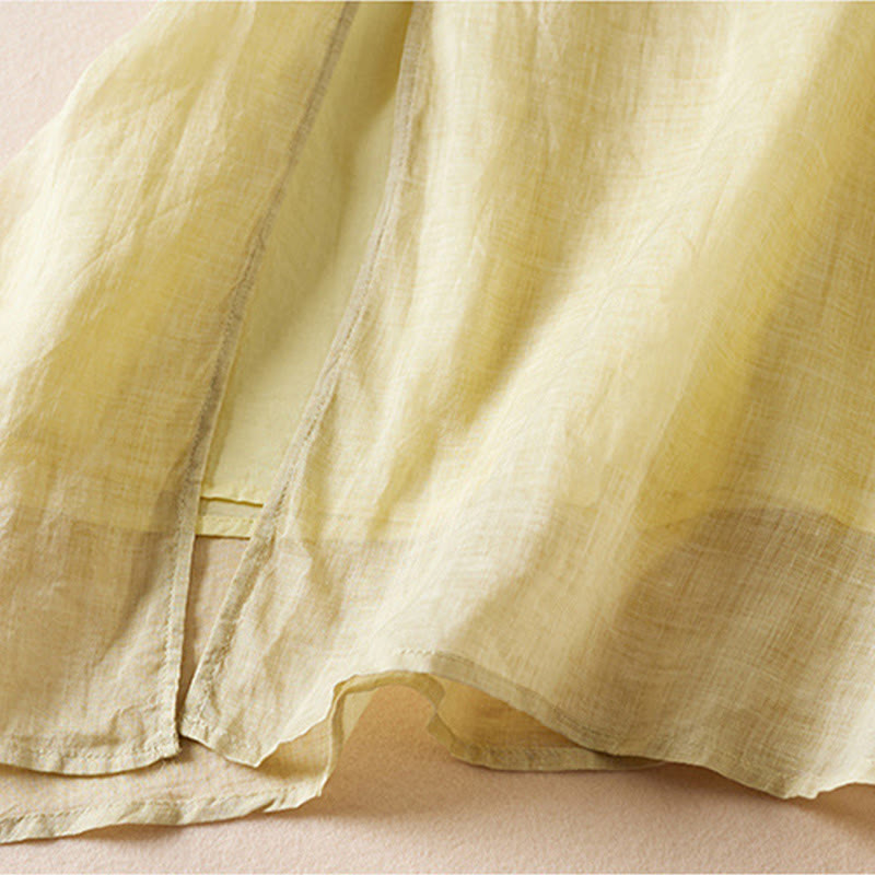 Abito midi in cotone con scollo a giro e maniche corte, ricamato con foglie Buddha Stones - image 5