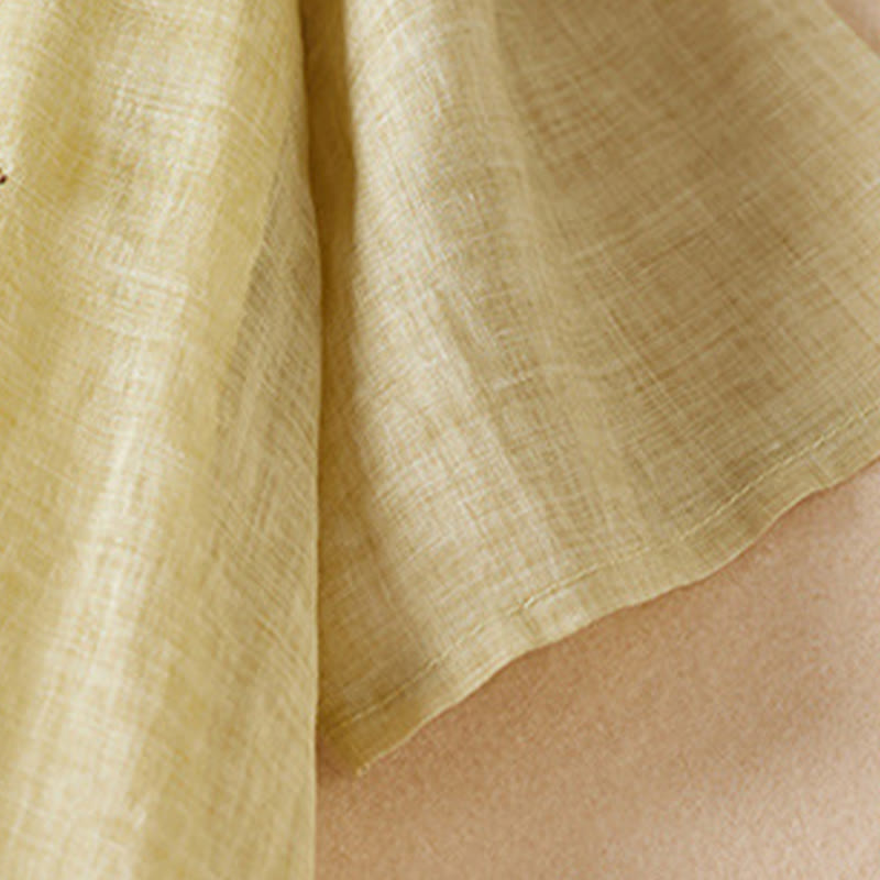 Abito midi in fibra con scollo a giro, maniche corte, foglie ricamate Buddha Stones - image 2