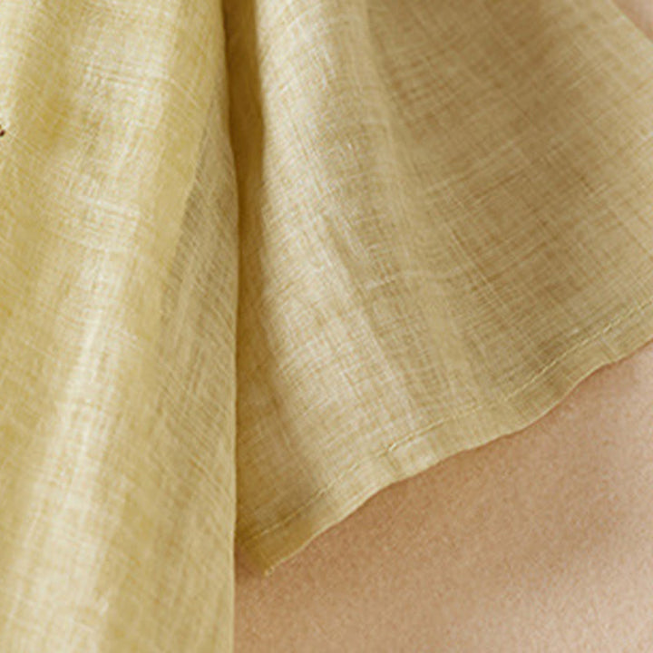 Abito midi in fibra con scollo a giro, maniche corte, foglie ricamate Buddha Stones - image 2